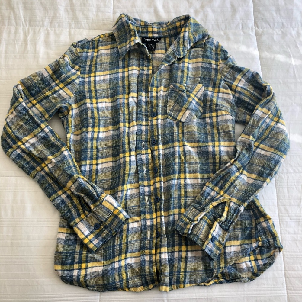 Wet Seal yellow and blue flannel